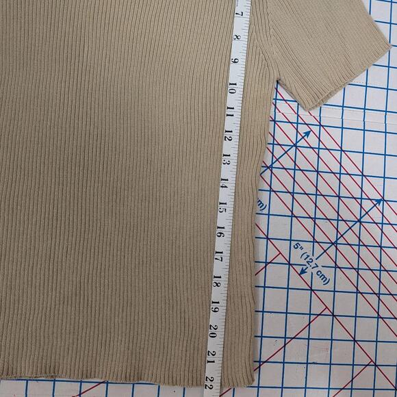 INC Wheat Colored Short Sleeve 100% Cotton Sweater International Concepts - Picture 6 of 6